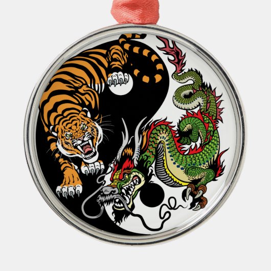 dragon en tijger yin yang metalen ornament (Voorkant)
