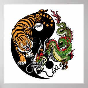 dragon en tijger yin yang poster