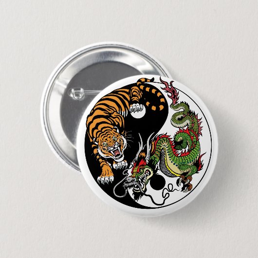 dragon en tijger yin yang ronde button 5,7 cm (Voorkant /achterkant)