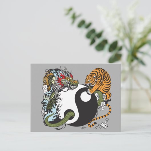 dragon en tijger yin yang symbool briefkaart (Staand voorkant)