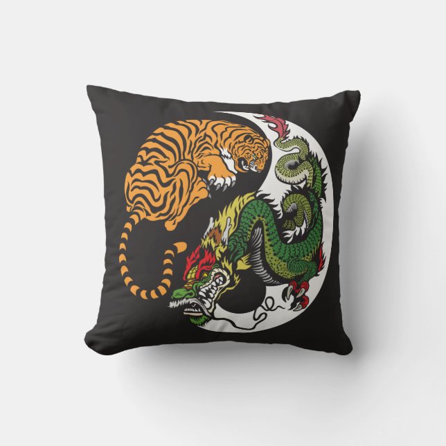 dragon en tijger yin yang symbool kussen (Voorkant)