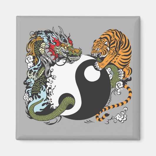 dragon en tijger yin yang symbool magneet (Voorkant)