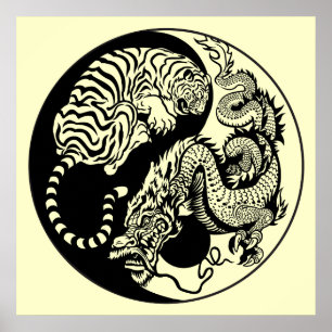 dragon en tijger yin yang symbool poster