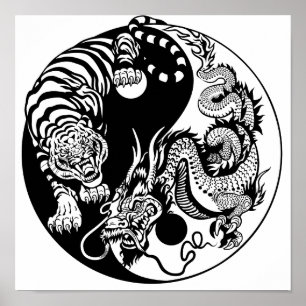 dragon en tijger yin yang symbool poster