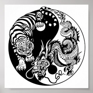 dragon en tijger yin yang symbool poster