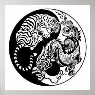 dragon en tijger yin yang symbool poster