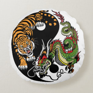 dragon en tijger yin yang symbool rond kussen