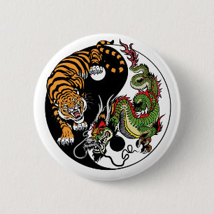 dragon en tijger yin yang symbool ronde button 5,7 cm
