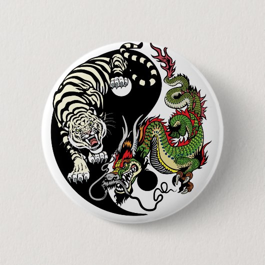 dragon en tijger yin yang symbool ronde button 5,7 cm (Voorkant)
