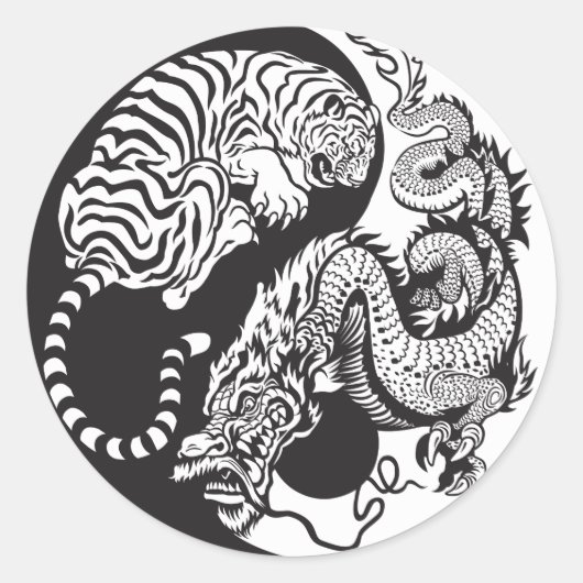 dragon en tijger yin yang symbool ronde sticker (Voorkant)