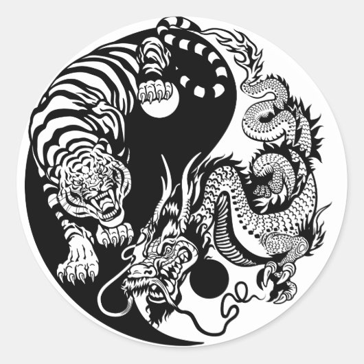 dragon en tijger yin yang symbool ronde sticker (Voorkant)