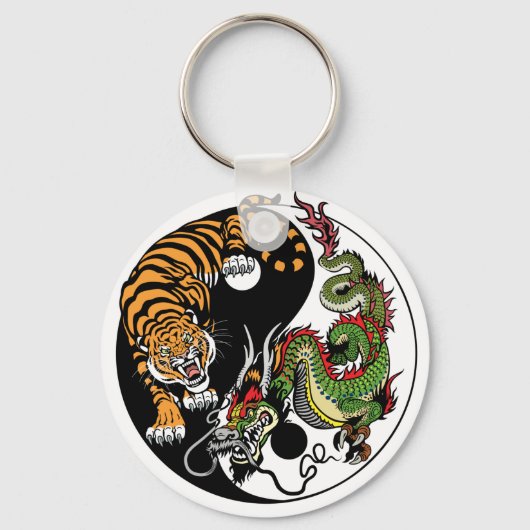 dragon en tijger yin yang symbool sleutelhanger (Voorkant)
