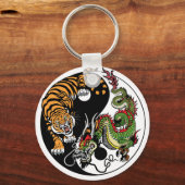 dragon en tijger yin yang symbool sleutelhanger (Voorkant)