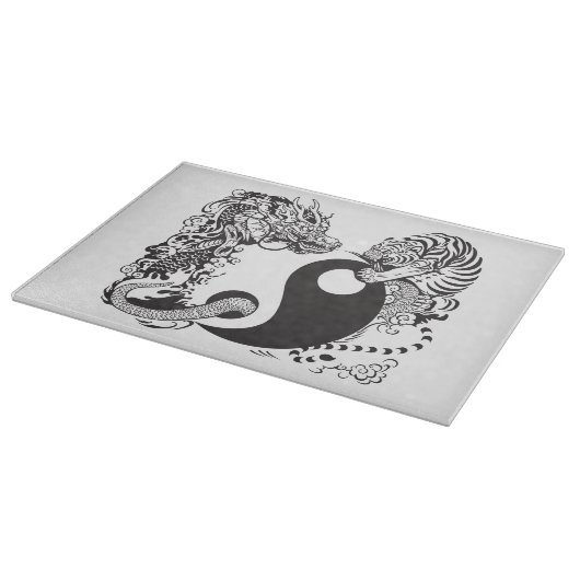 dragon en tijger yin yang symbool snijplank (Hoek)