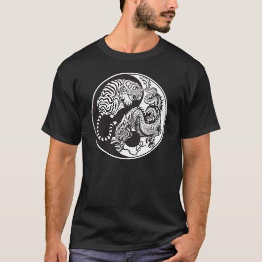 dragon en tijger yin yang symbool t-shirt (Voorkant)