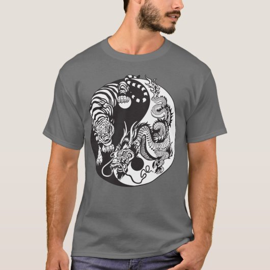 dragon en tijger yin yang symbool t-shirt (Voorkant)