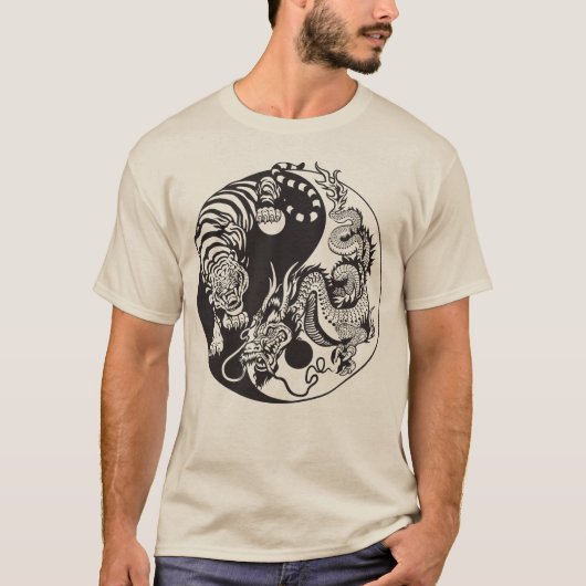 dragon en tijger yin yang symbool t-shirt (Voorkant)