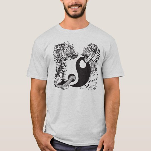 dragon en tijger yin yang symbool t-shirt (Voorkant)