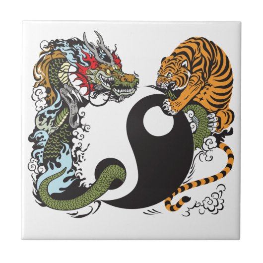 dragon en tijger yin yang symbool tegeltje (Voorkant)