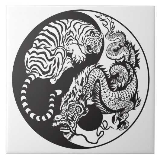 dragon en tijger yin yang symbool tegeltje (Voorkant)