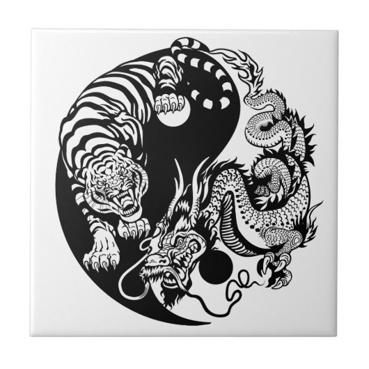 dragon en tijger yin yang symbool tegeltje (Voorkant)