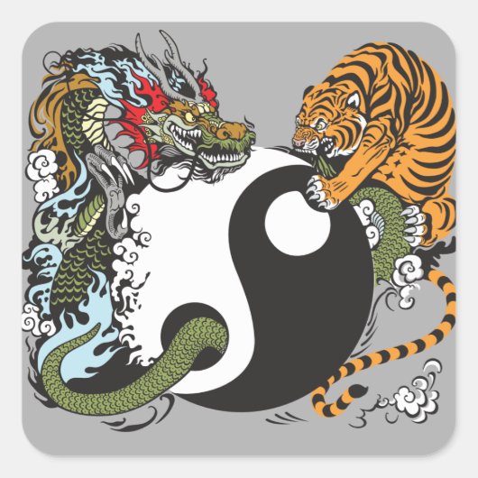 dragon en tijger yin yang symbool vierkante sticker (Voorkant)