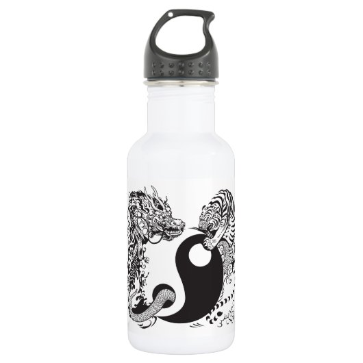 dragon en tijger yin yang symbool waterfles  (Voorkant)