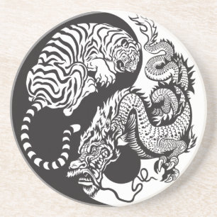 dragon en tijger yin yang symbool zandsteen onderzetter