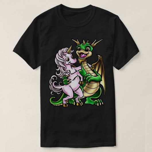 Dragon en Unicorn Friendship knuffel T-shirt (Design voorkant)