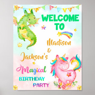 Dragon en Unicorn heugfeest Slot Magic party Poster