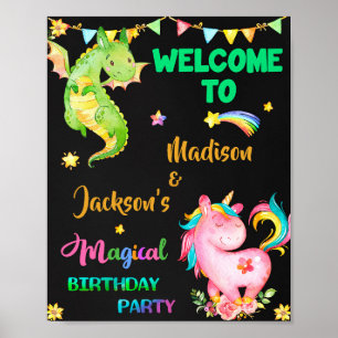 Dragon en Unicorn heugfeest Slot Magic party Poster