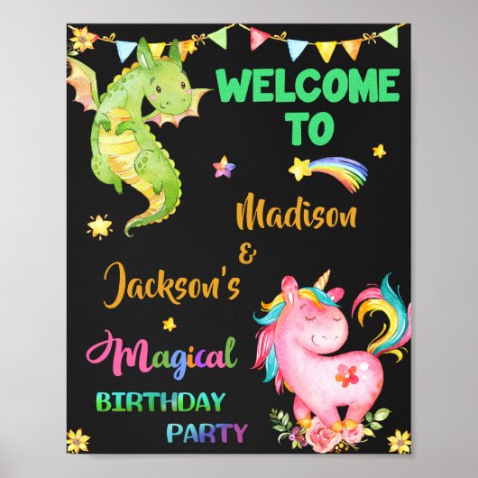 Dragon en Unicorn heugfeest Slot Magic party Poster (Voorkant)