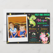 Dragon en unicorn verjaardagsuitnodiging kaart (Voorkant)