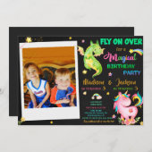 Dragon en unicorn verjaardagsuitnodiging kaart (Voorkant / Achterkant)