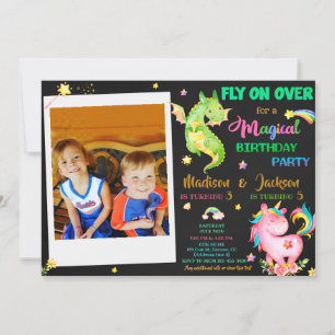 Dragon en unicorn verjaardagsuitnodiging kaart