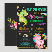 Dragon en unicorn verjaardagsuitnodiging kaart (Voorkant / Achterkant)