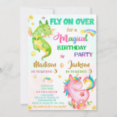 Dragon en unicorn verjaardagsuitnodiging kaart (Voorkant)