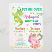 Dragon en unicorn verjaardagsuitnodiging kaart (Voorkant / Achterkant)