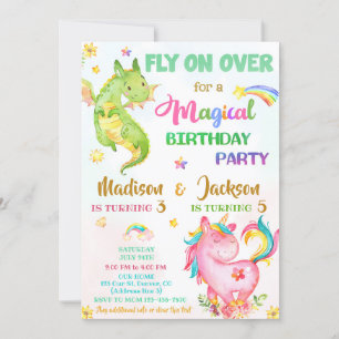 Dragon en unicorn verjaardagsuitnodiging kaart