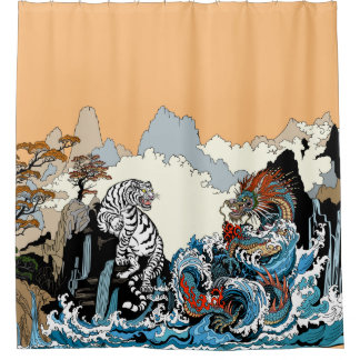 Dragon en White Tiger. Illustratie van Insima Douchegordijn