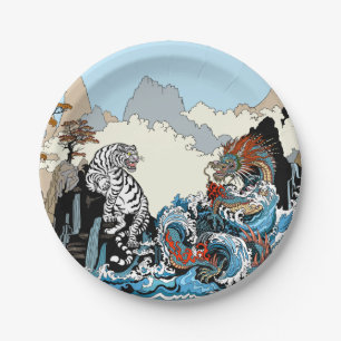 Dragon en White Tiger. Illustratie van Insima Papieren Bordje