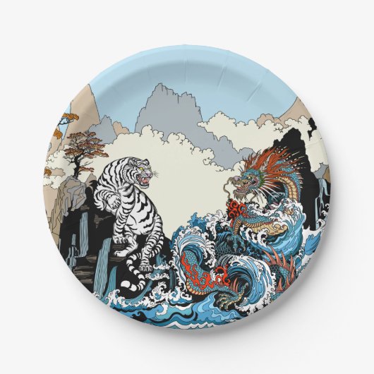 Dragon en White Tiger. Illustratie van Insima Papieren Bordje (Voorkant)