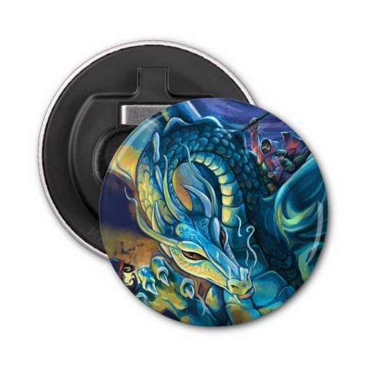 Dragon en Wizard Rider Button Flesopener (Voorkant)