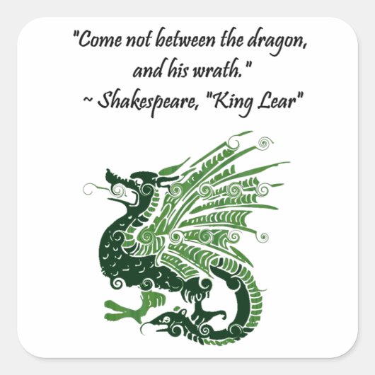 Dragon en zijn Wrath Shakespeare King Lear Cartoon Vierkante Sticker (Voorkant)