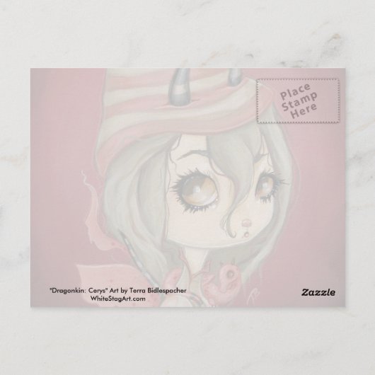 Dragon fairy briefkaart roze (Achterkant)