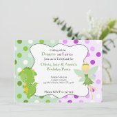 Dragon Fairy Paars Green Birthday Invite Kaart (Staand voorkant)