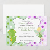 Dragon Fairy Paars Green Birthday Invite Kaart (Voorkant / Achterkant)