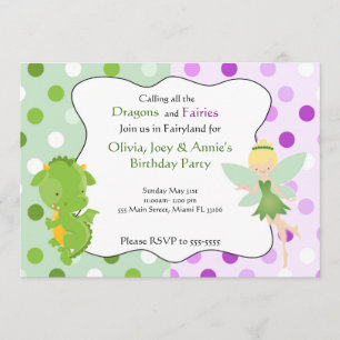 Dragon Fairy Paars Green Birthday Invite Kaart