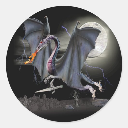 Dragon Fantasy art Ronde Sticker (Voorkant)
