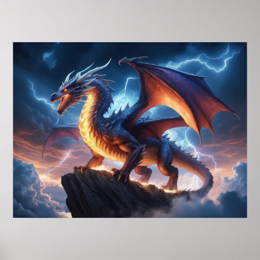 Dragon Fantasy Cliff Lightning Poster (Voorkant)